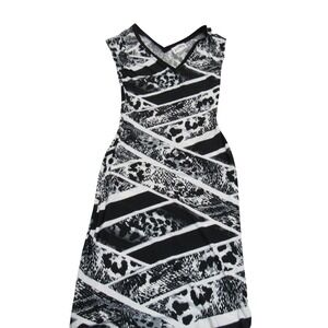 Joseph Ribkoff Womens Black White Animal Print Maxi Dress V-Neck 410136 Size 8